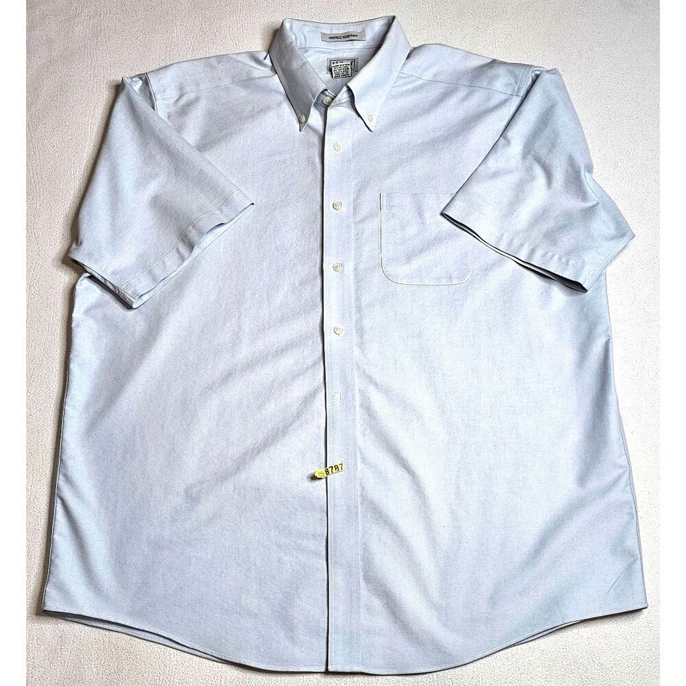 L.L.Bean Wrinkle-Resistant Mens Short-Sleeve Button-Down Shirt 17.5 Light Blue